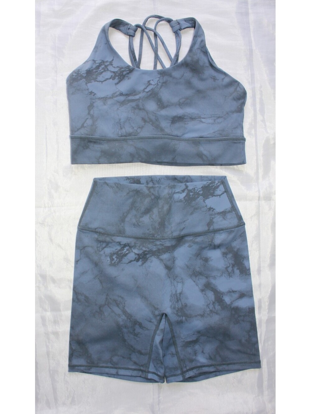Vital Apparel Galaxy Marble Strappy Sports Bra Bike Shorts Activewear Set Size M